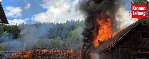 Großbrand auf Bauernhof forderte 90 Feuerwehrleute